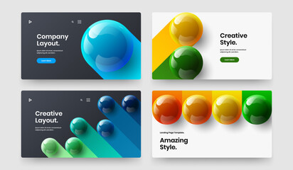 Trendy 3D spheres pamphlet concept bundle. Clean magazine cover design vector template composition.