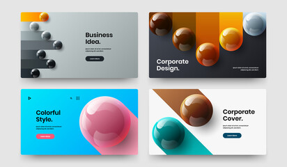 Abstract realistic spheres corporate identity illustration bundle. Unique web banner vector design concept set.