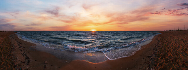 Colorful sea beach sunrise panorama