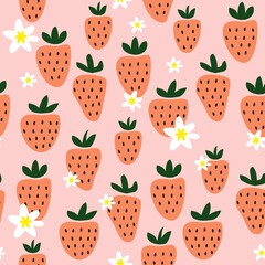 Cute pattern with strawberry and flowers.
