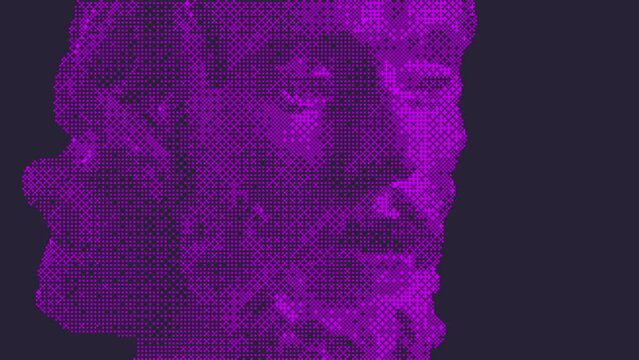 Modern creative concept video 4K with colored graphic sculpture. GIF animation with antique statue head in bitmap style. Contemporary stop motion art. Funky unusual design. Fashion aesthetic culture.