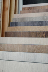Laminate background. Samples of laminate or parquet with a pattern and wood texture for flooring and interior design.