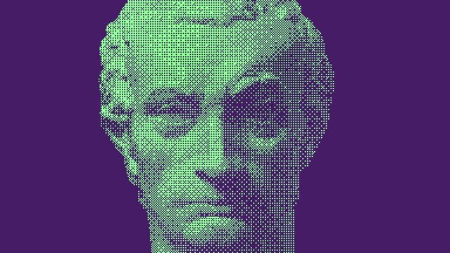 Modern creative concept video 4K with colored graphic sculpture. GIF animation with antique statue head in bitmap style. Contemporary stop motion art. Funky unusual design. Fashion aesthetic culture.