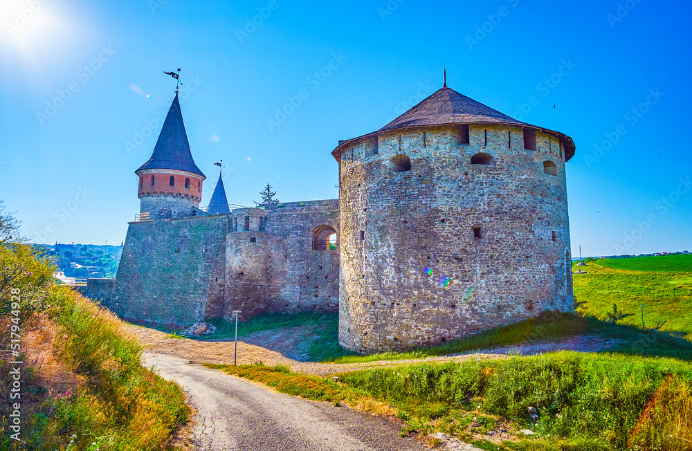 Poster Walk around medieval Kamianets-Podilskyi Castle, enjoying its great fortifications, Ukraine