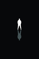Silhouette of a person in a background, Detective. Creative, retro illustration vector. Man standing silhouette Mirror Reflection Shadow.