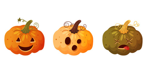 A vector set of isolated pumpkin illustrations for Halloween cards, stickers and gifts