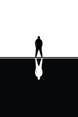 Silhouette of a person in a background, Detective. Creative, retro illustration vector. Man standing silhouette Mirror Reflection Shadow.
