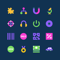Modern shopping - set of flat design style neon icons