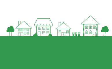 並んだ家の背景　線画とコピースペース