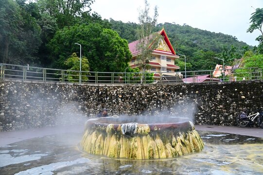 Nature Scenery of Raksa Warin Hot Springs in Ranong Province