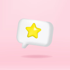 3D star symbol social media notification icon isolated on white bubble speech. Comments thread mention or user reply sign with social media. 3d medal favourite popular on vector illustration.