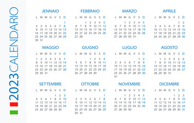Calendar 2023 year Horizontal - vector template illustration. Italian version