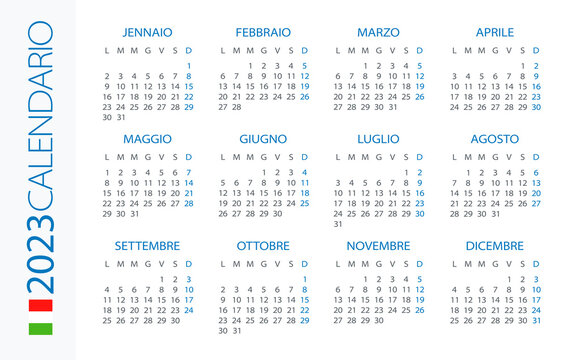 Calendar 2023 year Horizontal - vector template illustration. Italian version
