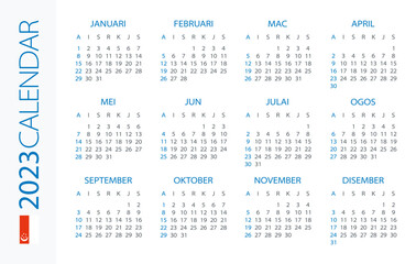Calendar 2023 year Horizontal - vector template illustration. Singaporean version