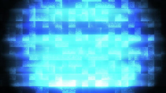 Holomatrix flashing. Blue holomatrix flickering noise. Abstract Digital Animation with Holomatrix and Glitch effect.