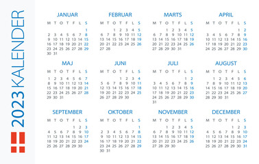 Calendar 2023 year Horizontal - vector template illustration. Danish version