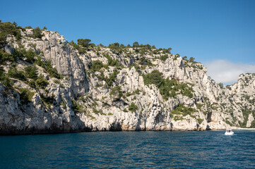 Fototapeta na wymiar Calanque de Port Pin near Cassis, boat excursion to Calanques national park in Provence, France