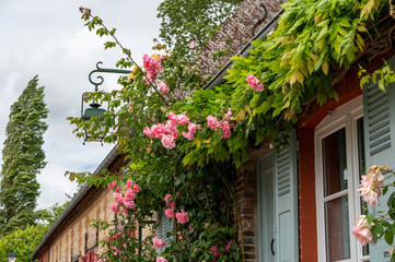 One of most beautiful french villages, Gerberoy - small historical village with half-timbered houses and colorful roses flowers, France