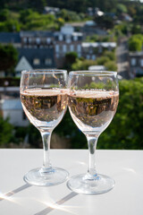 Two glasses with rose d'anjou wine from Loire valley, France