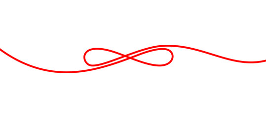 The red line weaves into an infinity sign on a white background - obrazy, fototapety, plakaty