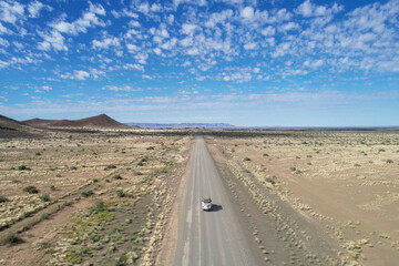 A 4x4 on a gravel road in Namibia Africa