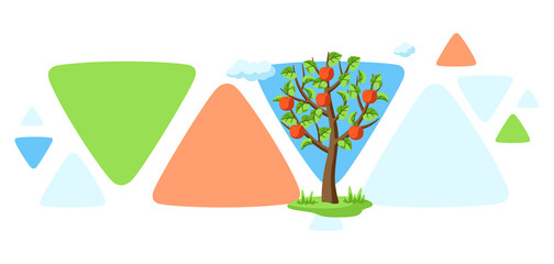 Summer tree with apples and leaves. Seasonal illustration.