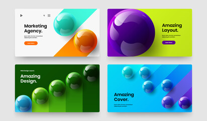 Colorful site screen vector design layout bundle. Amazing realistic balls booklet concept composition.