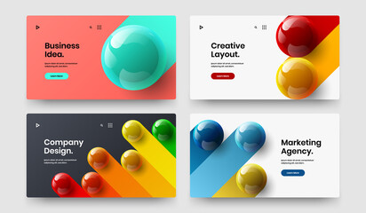 Original 3D balls booklet illustration set. Colorful landing page design vector template bundle.