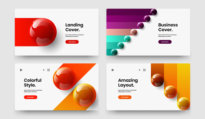Minimalistic 3D spheres handbill layout composition. Modern pamphlet design vector illustration bundle.