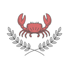 simple line art logo of wreath leaves with crab