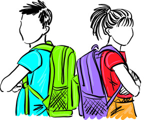 children boy and girl with backpack back to school concept vector illustration
