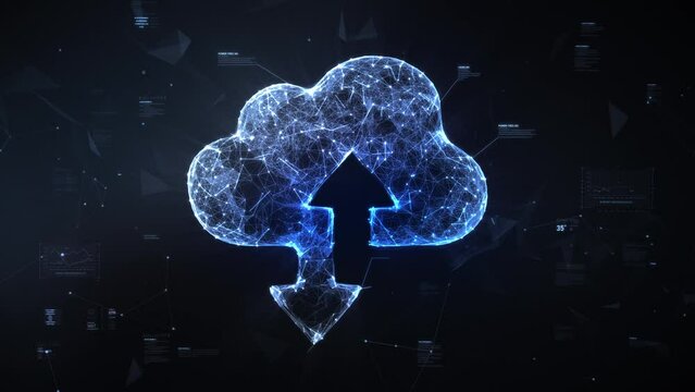 
High-Speed Upload Download Cloud Computing Animation. Digital Data Network Protection, Futuristic Technology Digital Background. Internet Of Things, Virtual Reality.