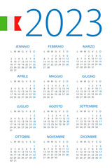 Calendar 2023 year - vector template illustration. Italian version