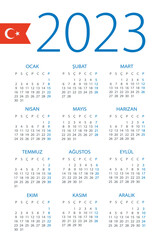Calendar 2023 year - vector template illustration. Turkish version