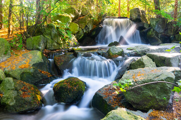 Fototapeta Wodospad w parku. Waterfall in park. obraz