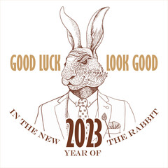 Portrait of a rabbit in fashionable clothes