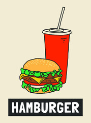 Hand Drawn Hamburger, Fries and Coke Menu Illustration Design