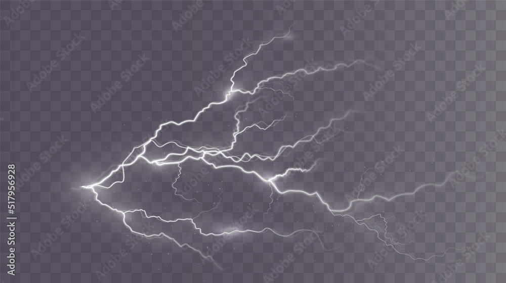 Poster Light white isolated vector lightning png. Magic light abstract lines. Realistic natural lightning effects.	
