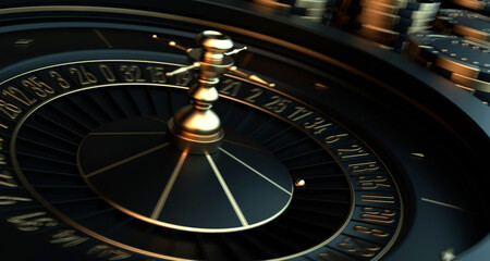Casino roulette and chips. Vegas casino game. Probability of luck in gambling. Online casino. 3d rendering.