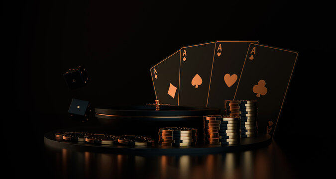 Casino roulette, playing cards, chips and dice. Vegas casino game. Probability of luck in gambling. Online casino. 3d rendering.