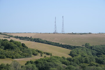 World War Two radar masts in the fields near Dover, Kent. 