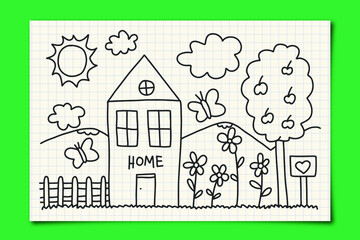 Kids Drawing Home and Garden Illustration Coloring