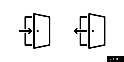 Log in, Enter or Sign in and Log out, Exit or Sign out vector icons in line style design for website design, app, UI, isolated on white background. Editable stroke. Vector illustration.