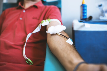 Patient donating blood at hospital.