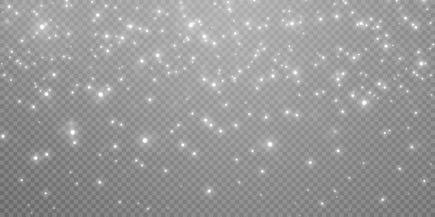 Christmas background. Powder PNG. Magic bokeh shines with white dust. Small realistic glare on a transparent Png background. Design element for cards, invitations, backgrounds, screensavers.