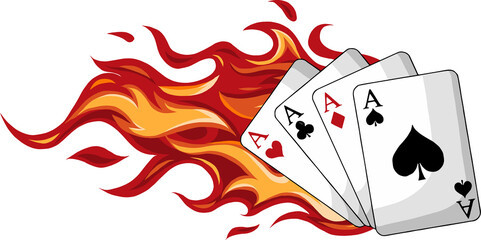 Playing cards arranged in a fan shape. 4 aces. - 517960122