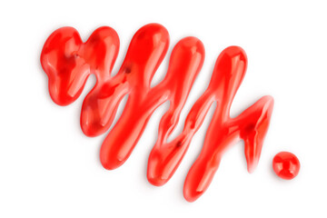 Red strawberry jam isolated on white background with full depth of field, Top view. Flat lay