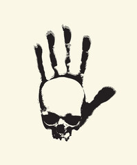 vector human skull and black dirty palm. Graphic print for clothes, fabric, wallpaper, wrapping paper, design element for halloween party