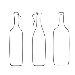 Bottles silhouette hand drawing, Line art bottle of wine or water, simple one line drawing
