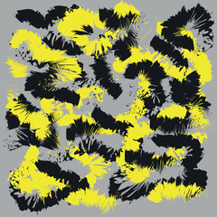 seamless background with yellow and black abstract pattern. Camouflage. Youth coloring.